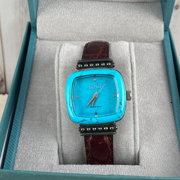Vintage Beautiful Ecclissi Sterling Silver 925 Electric Blue Turquoise Watch - Picture 11 of 12